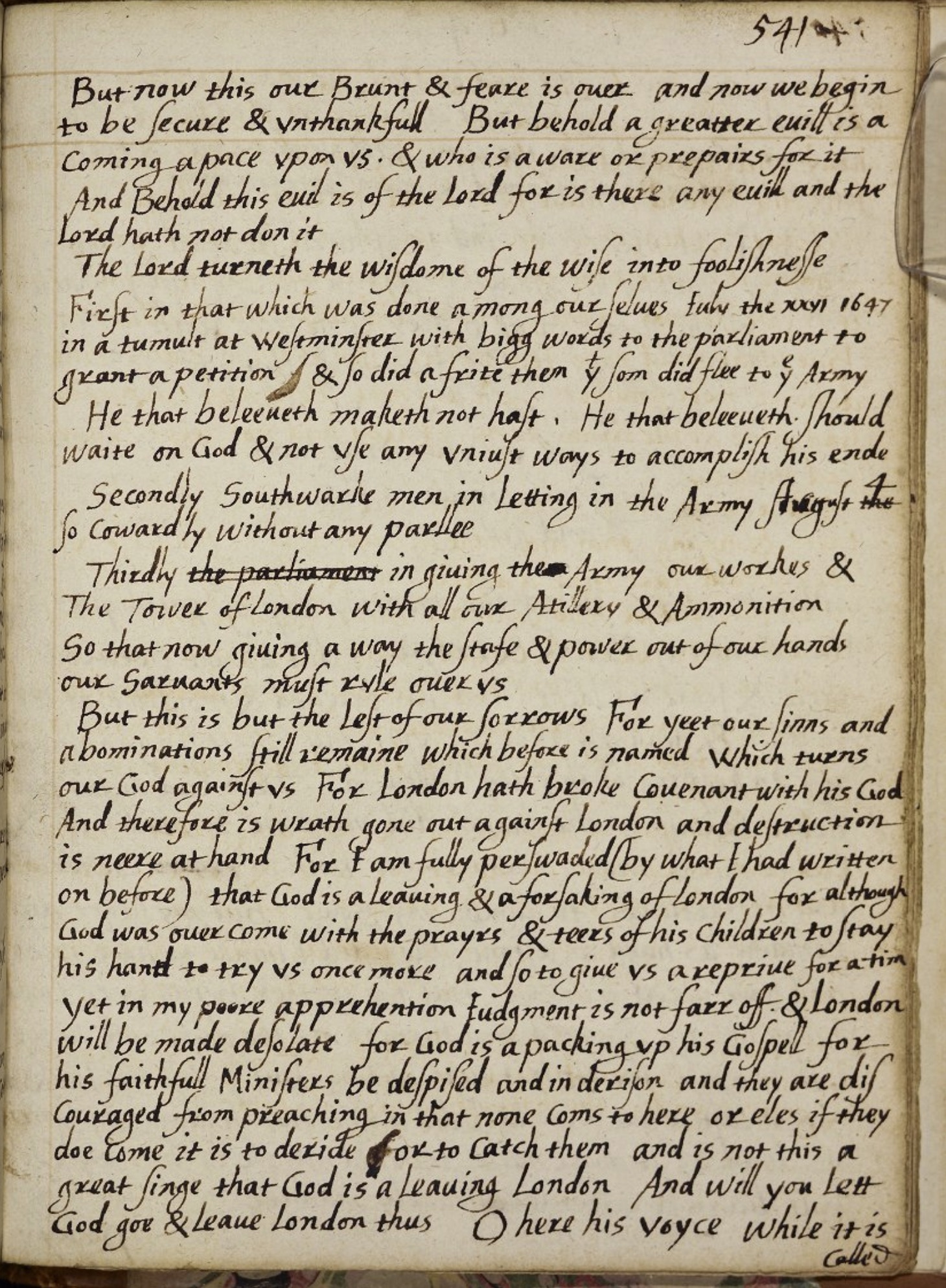Manuscript of "A Greater Evil" by Nehemiah Wallington.